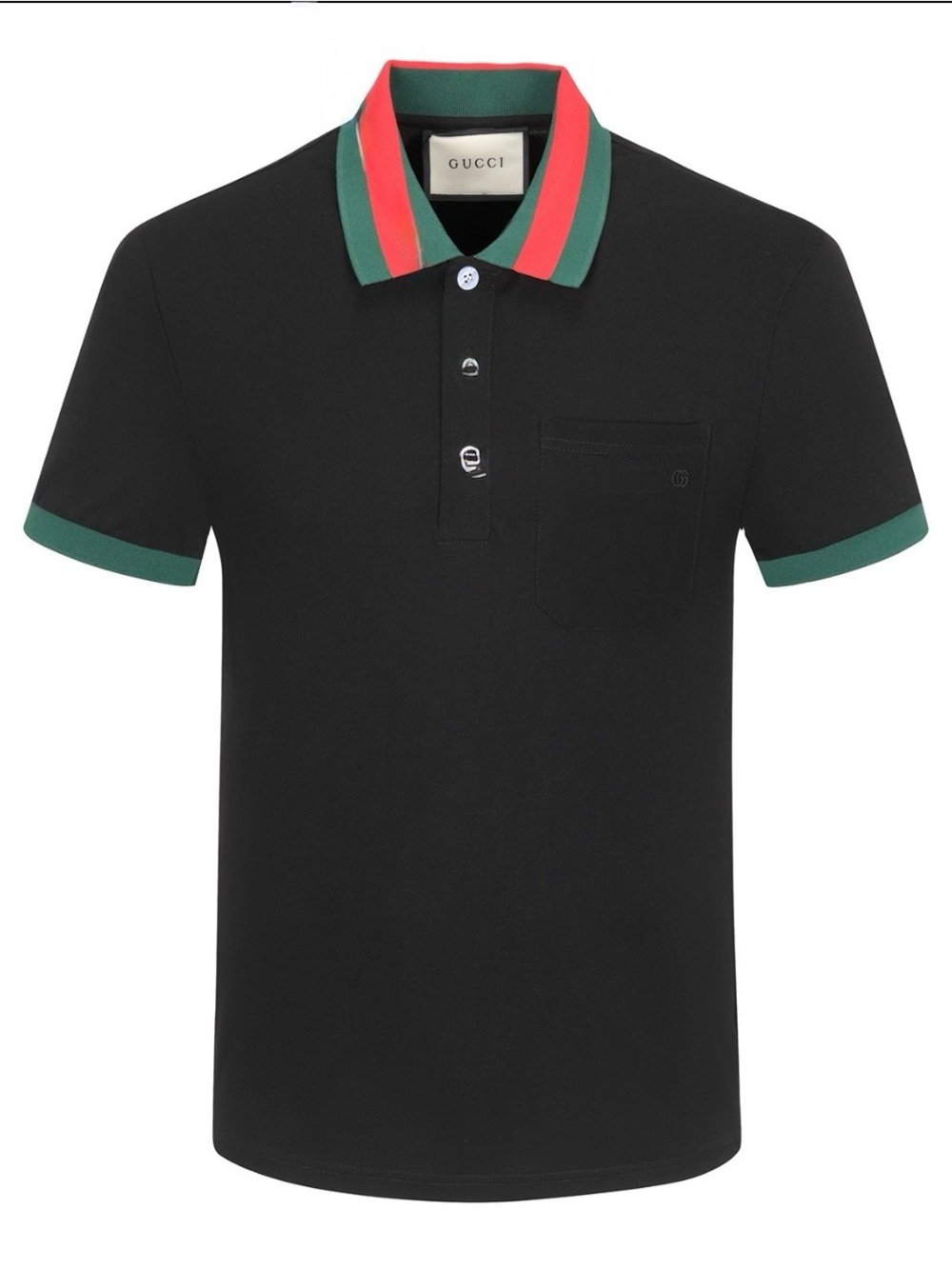 Gucci Black Polo with Red and Green Stripe Collar